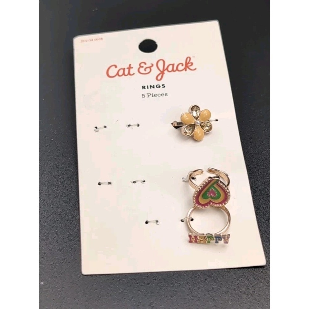 Cat & Jack 3 Rings Enamel gold with onyx likeness Perfect for  girls